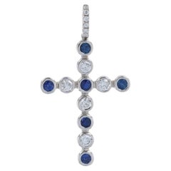New Sapphire 
Diamond Cross Pendant, 18k White Gold Faith 1.13ctw