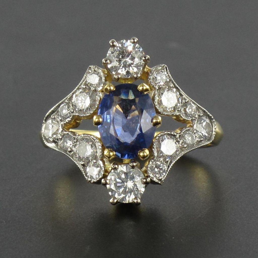 Sapphire Diamond Gold Platinum Ring 6