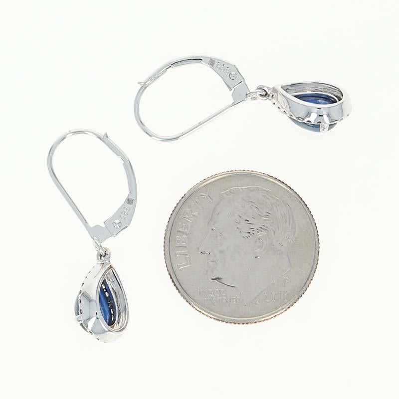 Sapphire and Diamond Halo Earrings, 14 Karat White Gold Drop Pierced 2.55 Carat In New Condition In Greensboro, NC