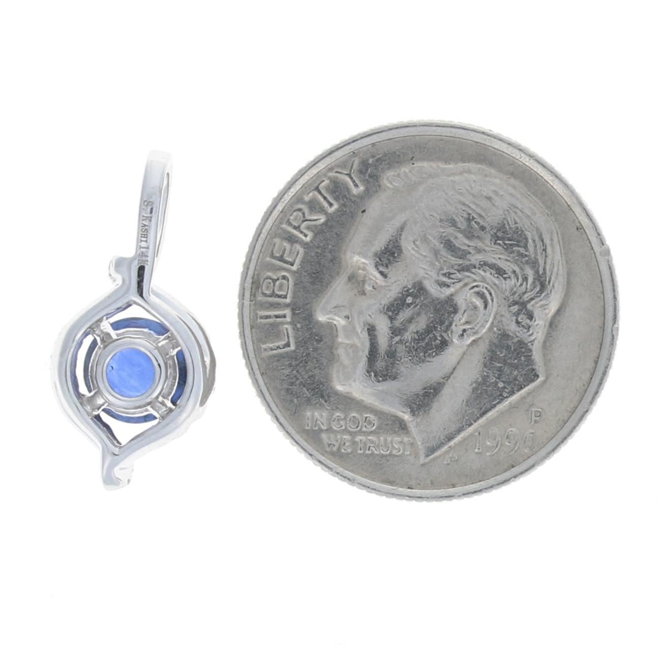 Sapphire and Diamond Halo Pendant, 14 Karat White Gold Round Cut .62 Carat In New Condition For Sale In Greensboro, NC