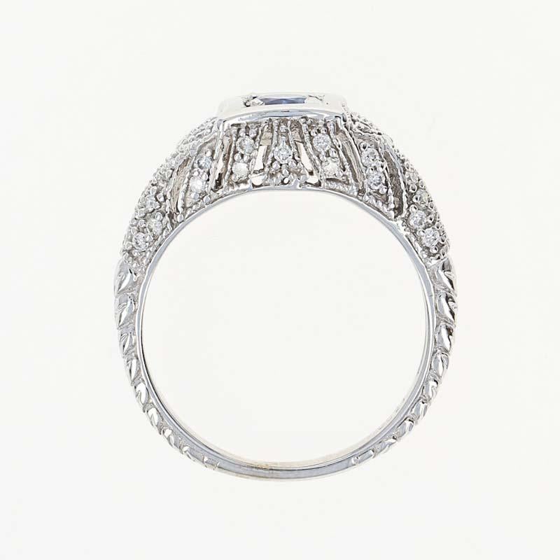 Women's Sapphire and Diamond Ring, 18 Karat White Gold Round Cut .74 Carat