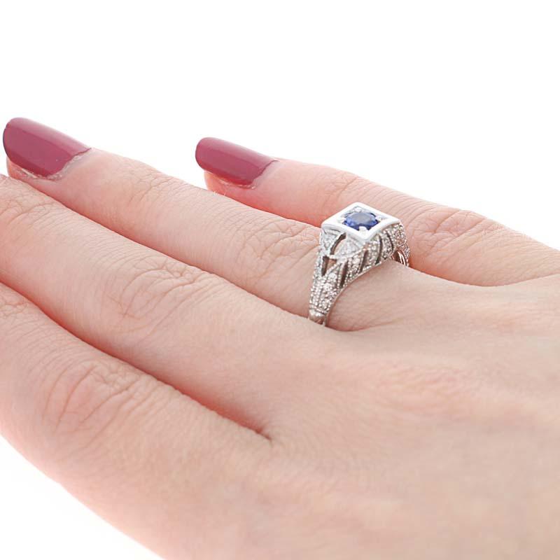 Sapphire and Diamond Ring, 18 Karat White Gold Round Cut .74 Carat 2