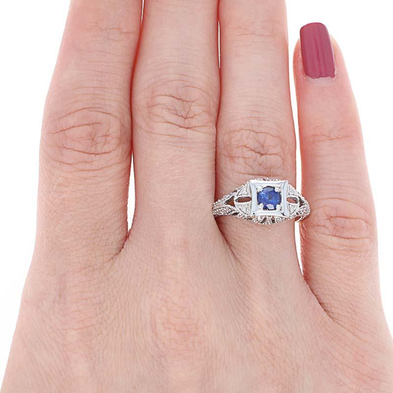 Sapphire and Diamond Ring, 18 Karat White Gold Round Cut .74 Carat 3