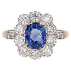 New Sapphire Diamonds Platinum 18 Karat Yellow Gold Engagement Cluster Ring