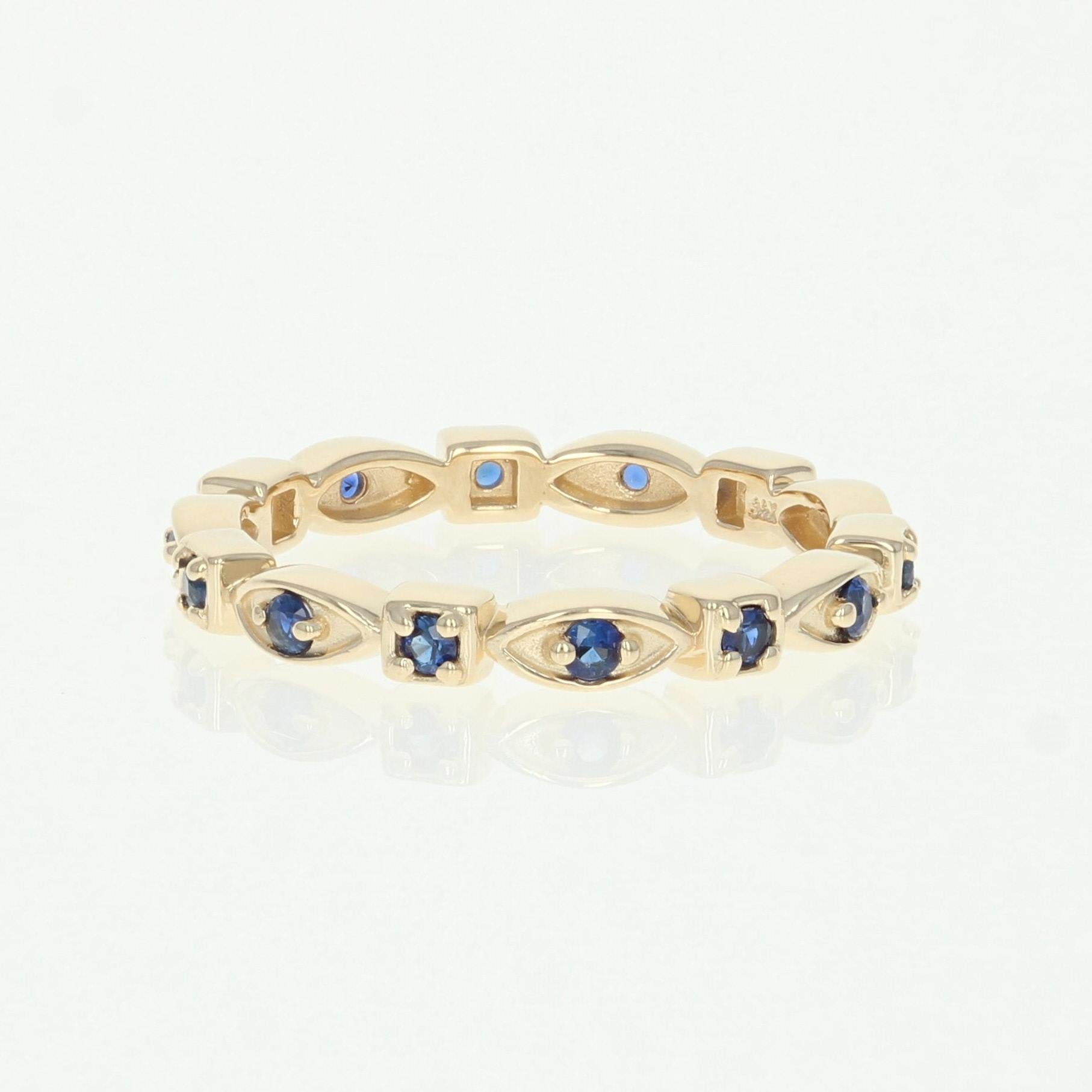 Sapphire Eternity Band, 14 Karat Yellow Gold Ring Round Cut .38 Carat In New Condition In Greensboro, NC