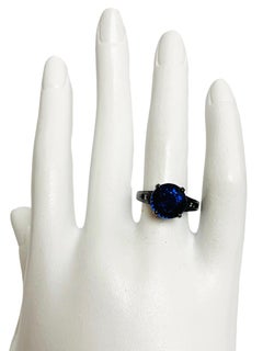 New Sapphire Kashmir Blue 5.10 Ct. 925 Sterling Silver Oxi Black Ring