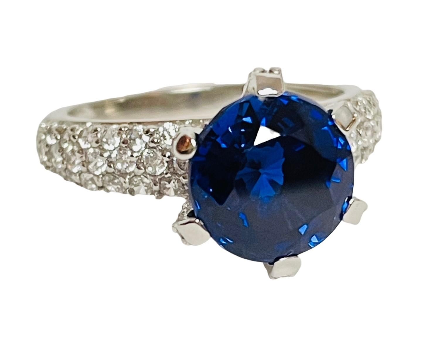 Neuer Saphir Kaschmirblauer runder 4,5 Karat 925 Sterlingsilber Ring Größe 6,75 Damen