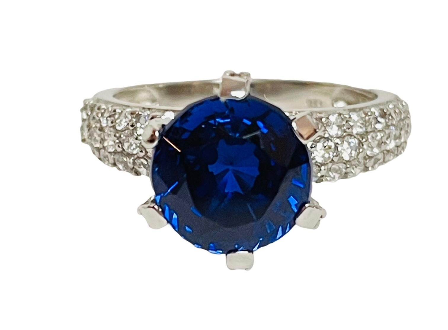 Neuer Saphir Kaschmirblauer runder 4,5 Karat 925 Sterlingsilber Ring Größe 6,75 1