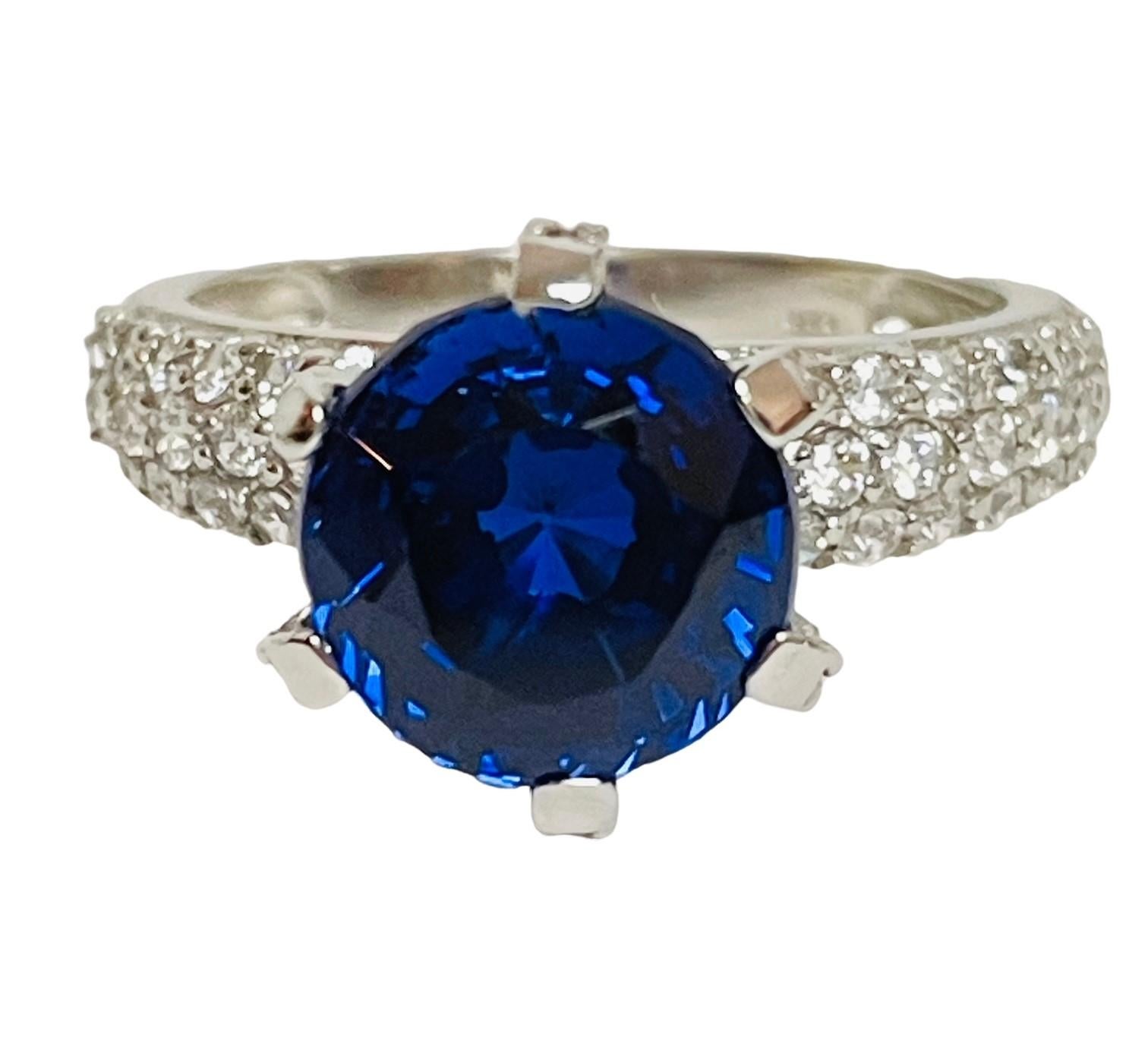 Neuer Saphir Kaschmirblauer runder 4,5 Karat 925 Sterlingsilber Ring Größe 6,75 2