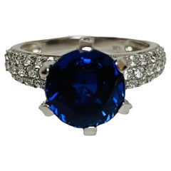 Neuer Saphir Kaschmirblauer runder 4,5 Karat 925 Sterlingsilber Ring Größe 6,75