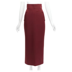 new SARA BATTAGLIA burgundy high waisted fabric button back slit pencil skirt