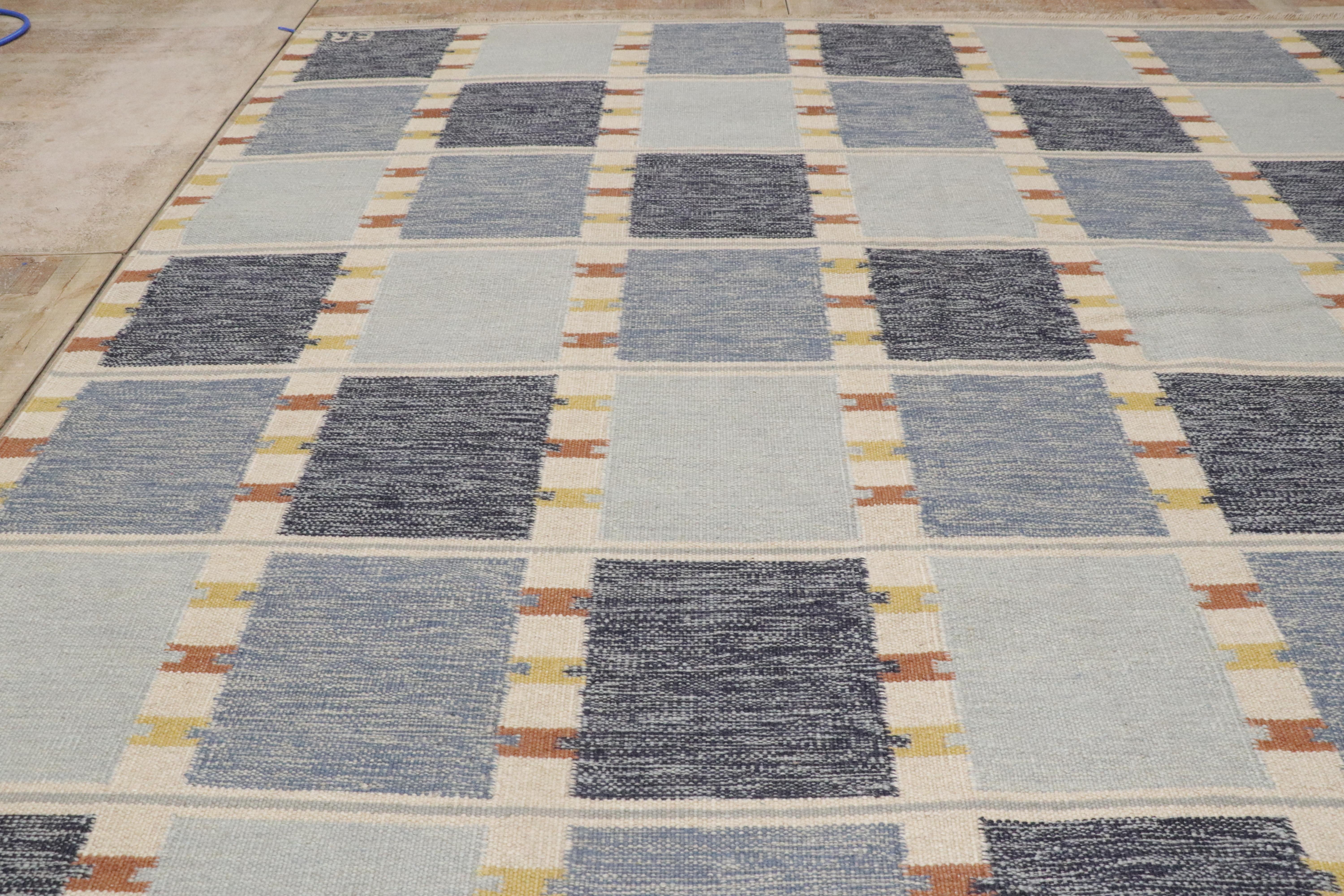 New Scandinavian Blue Kilim Röllakan di ispirazione svedese, 09'04 x 11'10 in vendita 4
