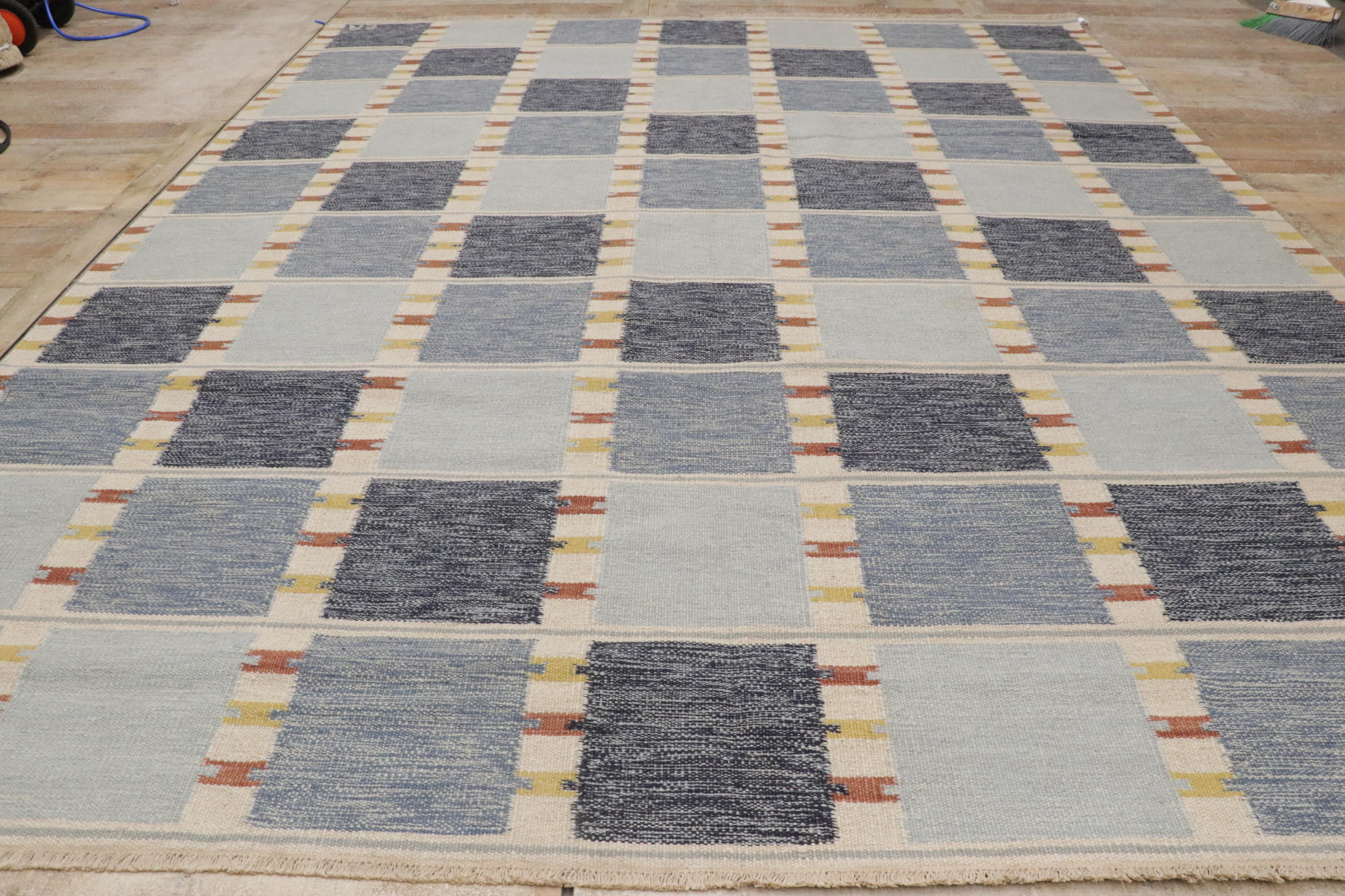 New Scandinavian Blue Kilim Röllakan di ispirazione svedese, 09'04 x 11'10 in vendita 5