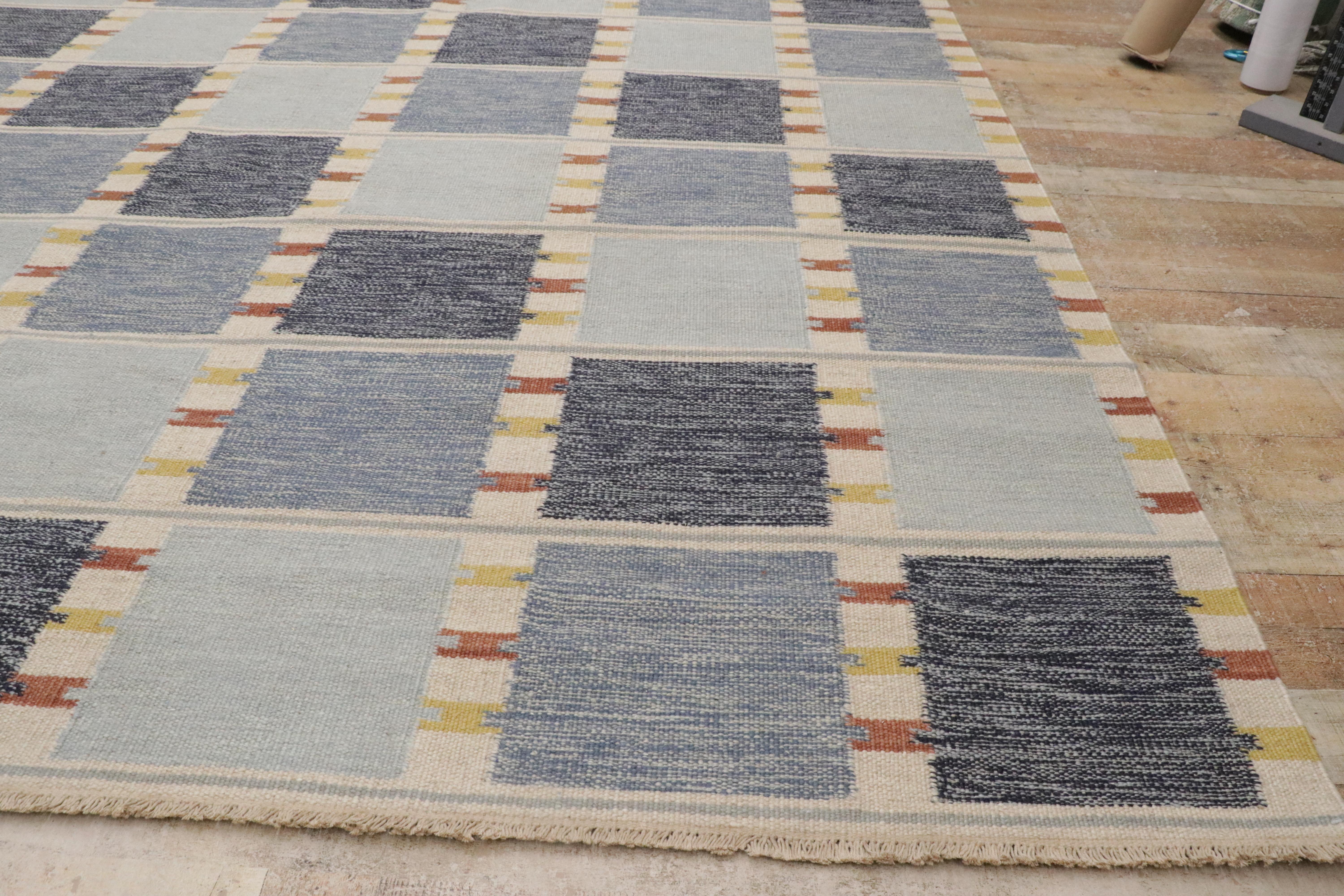 New Scandinavian Blue Kilim Röllakan di ispirazione svedese, 09'04 x 11'10 in vendita 6