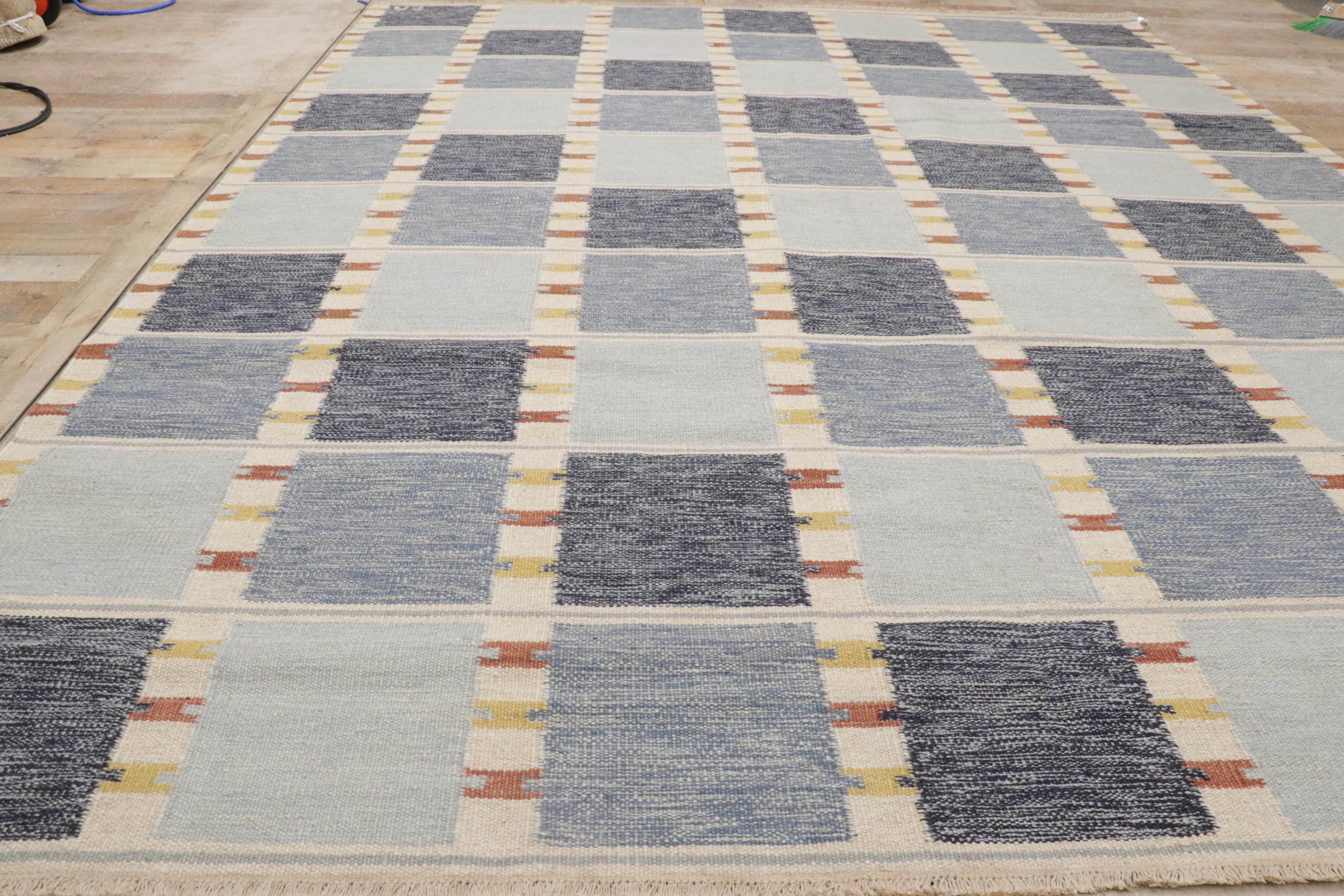 New Scandinavian Blue Kilim Röllakan di ispirazione svedese, 09'04 x 11'10 in vendita 7