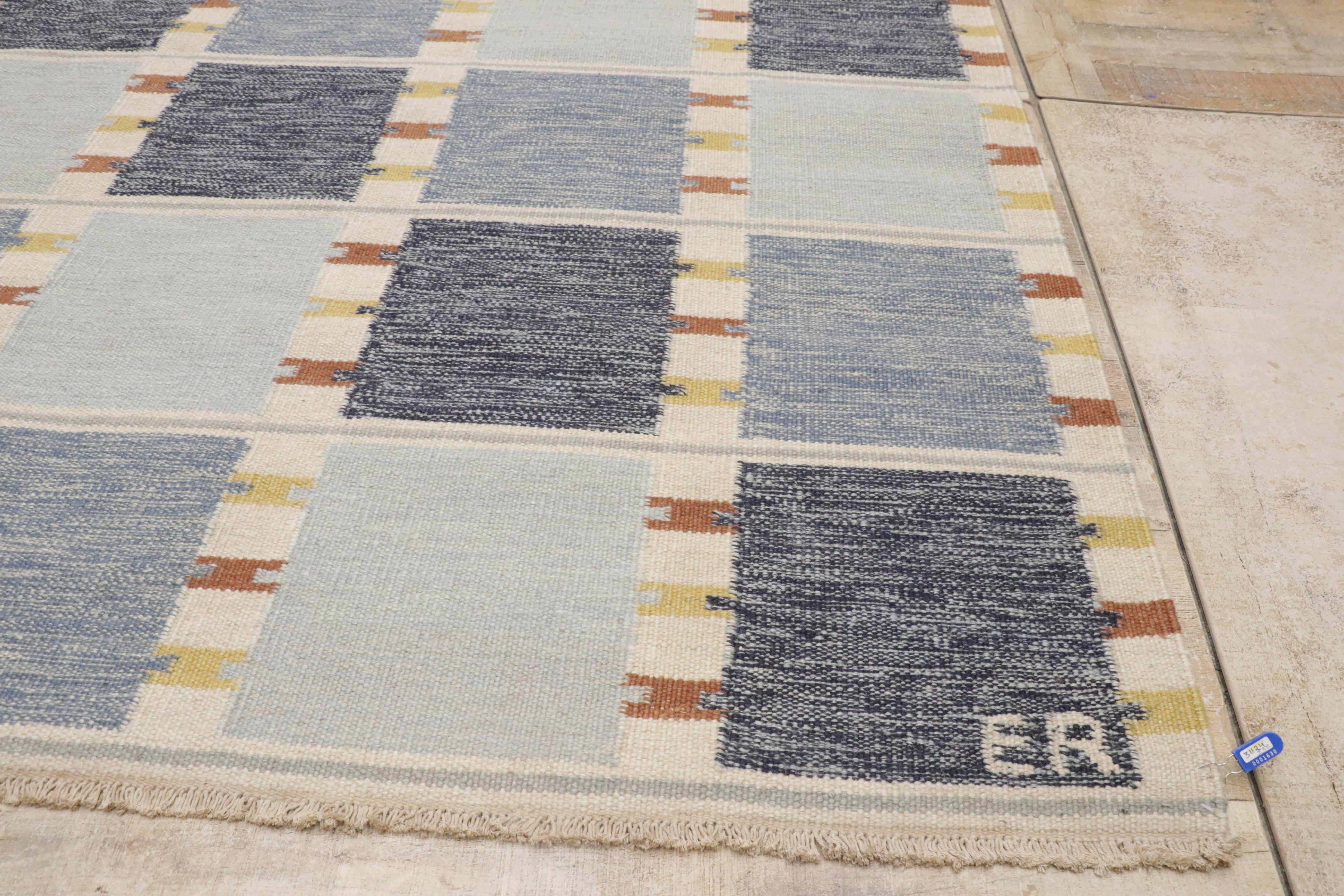 New Scandinavian Blue Kilim Röllakan di ispirazione svedese, 09'04 x 11'10 in vendita 8