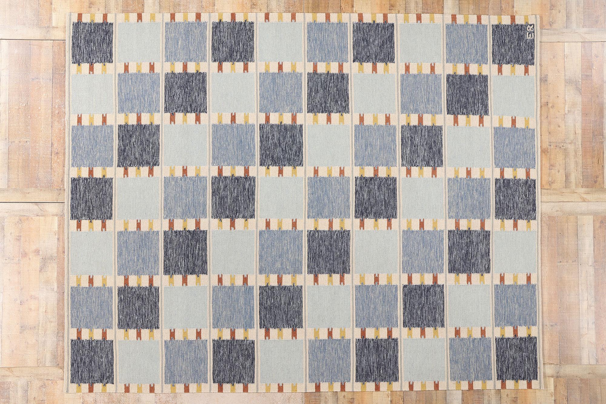 Nuevo Kilim Röllakan Azul Escandinavo de Inspiración Sueca, 09'05 x 11'10 en venta 2