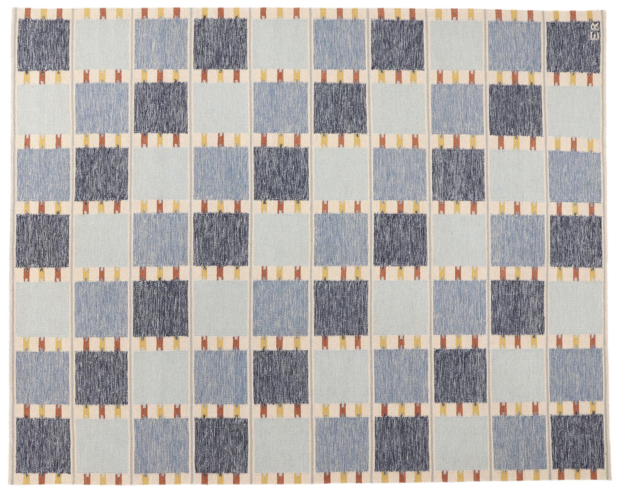 Nuevo Kilim Röllakan Azul Escandinavo de Inspiración Sueca, 09'05 x 11'10 en venta 3