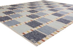 New Scandinavian Blue Swedish Inspired Kilim Röllakan, 09'05 x 11'10