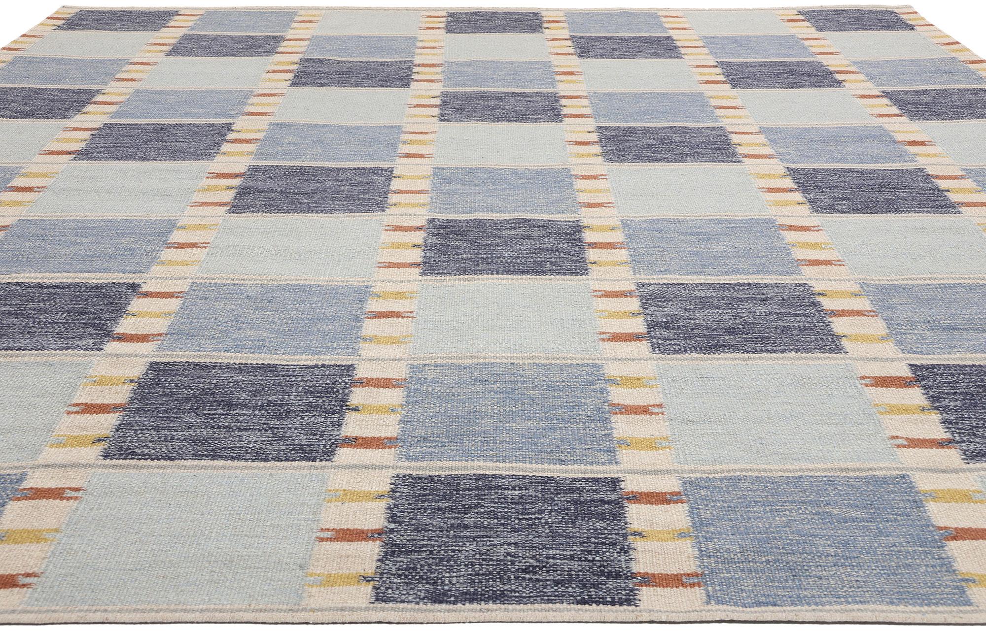 Nuevo Kilim Röllakan Azul Escandinavo de Inspiración Sueca, 09'05 x 11'10 Escandinavo moderno en venta