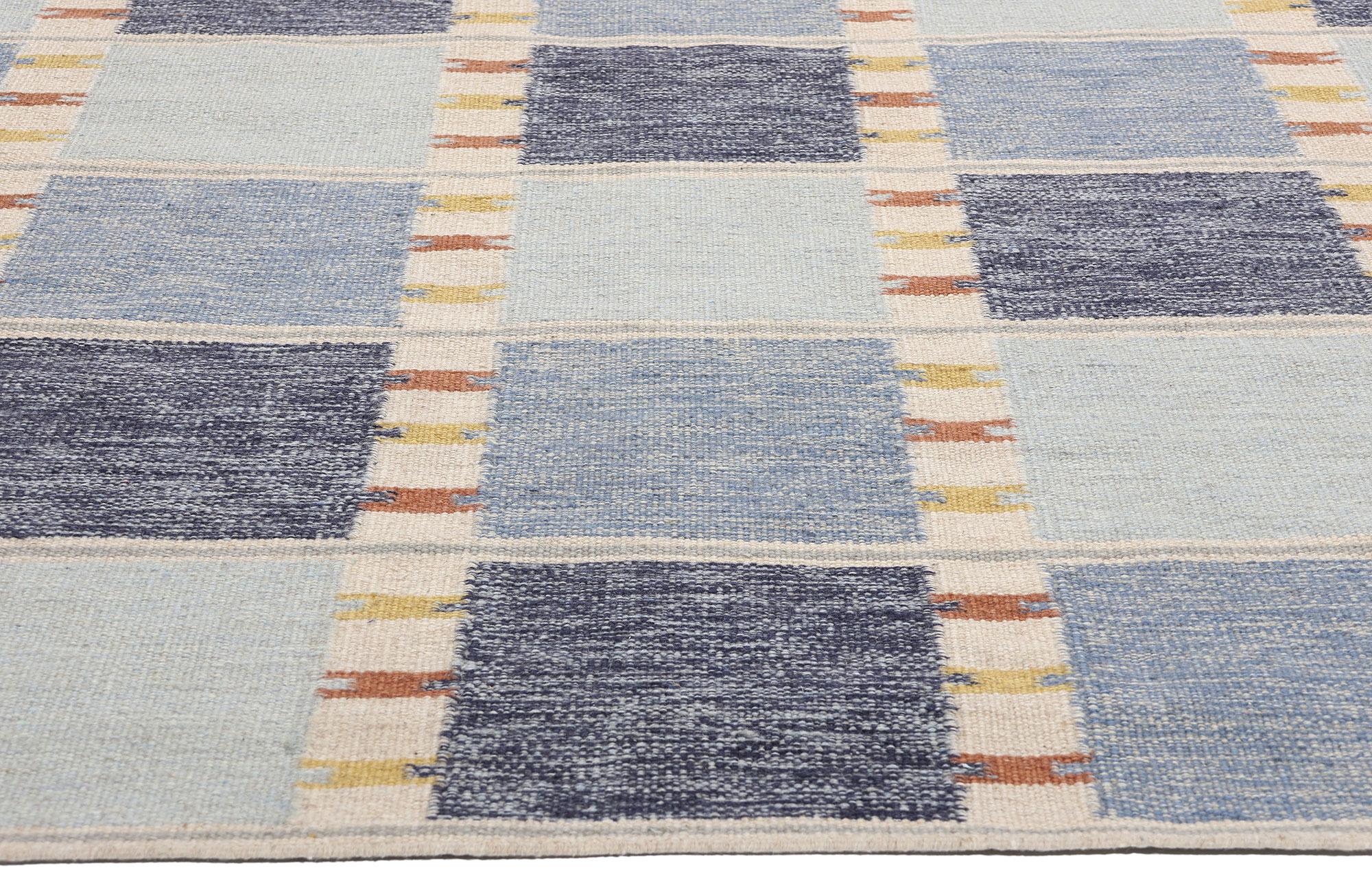 Nuevo Kilim Röllakan Azul Escandinavo de Inspiración Sueca, 09'05 x 11'10 Indio en venta