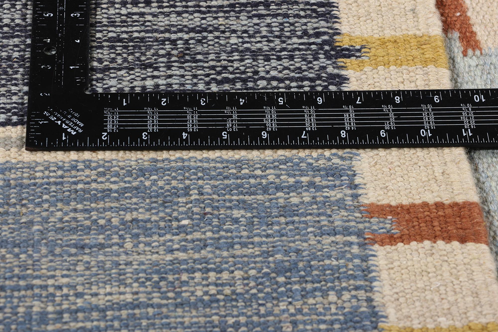 Nuevo Kilim Röllakan Azul Escandinavo de Inspiración Sueca, 09'05 x 11'10 Siglo XXI y contemporáneo en venta