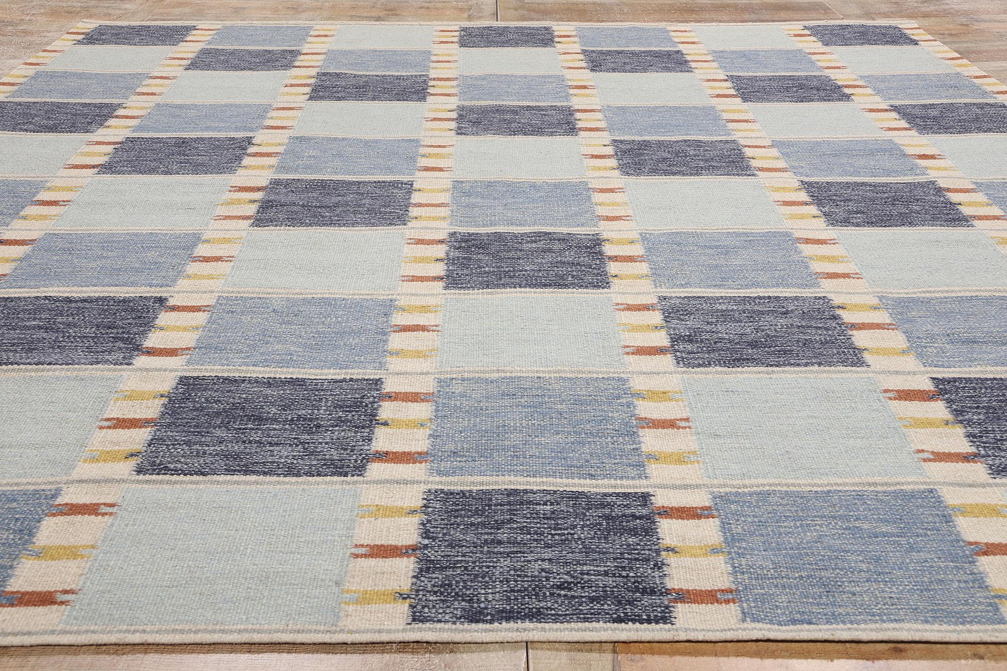 Nuevo Kilim Röllakan Azul Escandinavo de Inspiración Sueca, 09'05 x 11'10 en venta 1