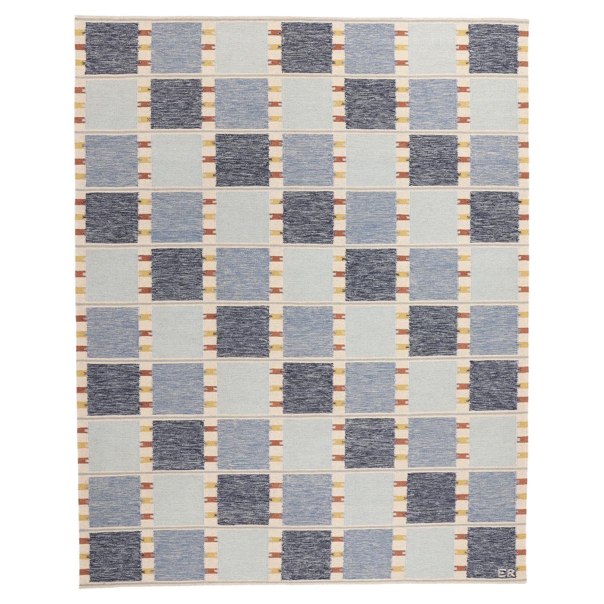 New Scandinavian Blue Kilim Röllakan di ispirazione svedese, 09'05 x 11'10