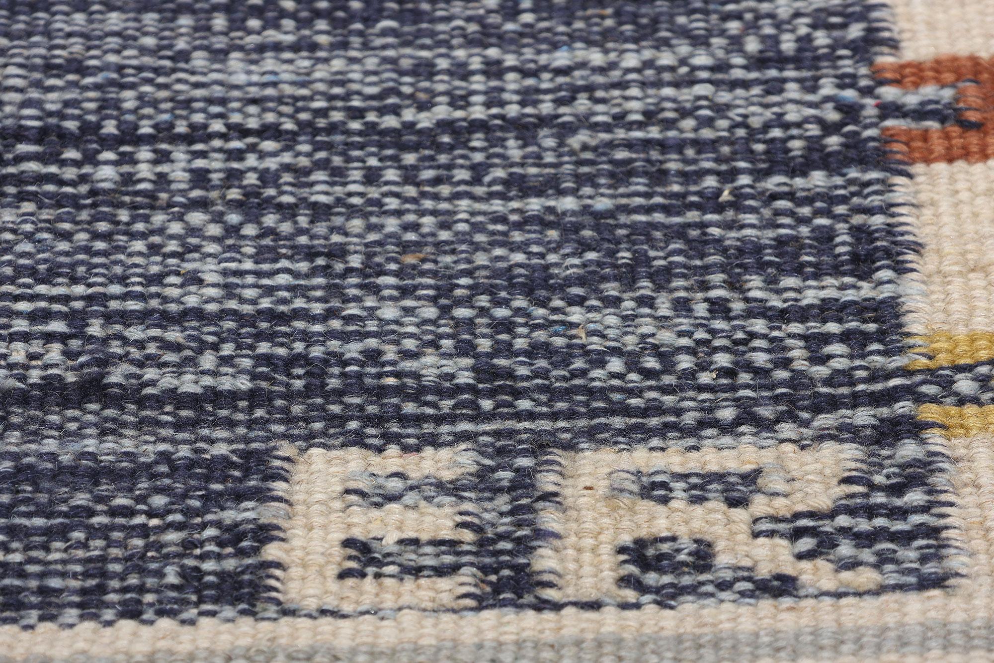 Neu Skandinavischer blauer schwedisch inspirierter Kilim Röllakan,  10'05 x 14'00 im Zustand „Neu“ im Angebot in Dallas, TX
