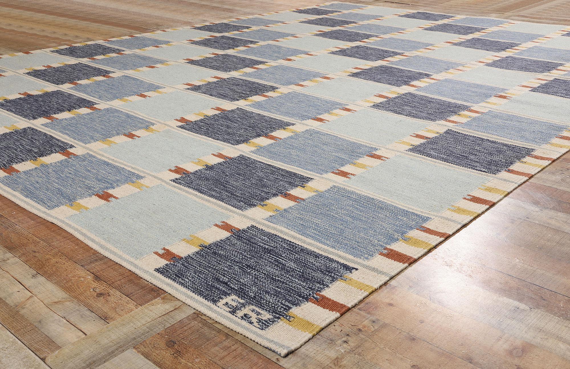 Neu Skandinavischer blauer schwedisch inspirierter Kilim Röllakan,  10'05 x 14'00 (Wolle) im Angebot