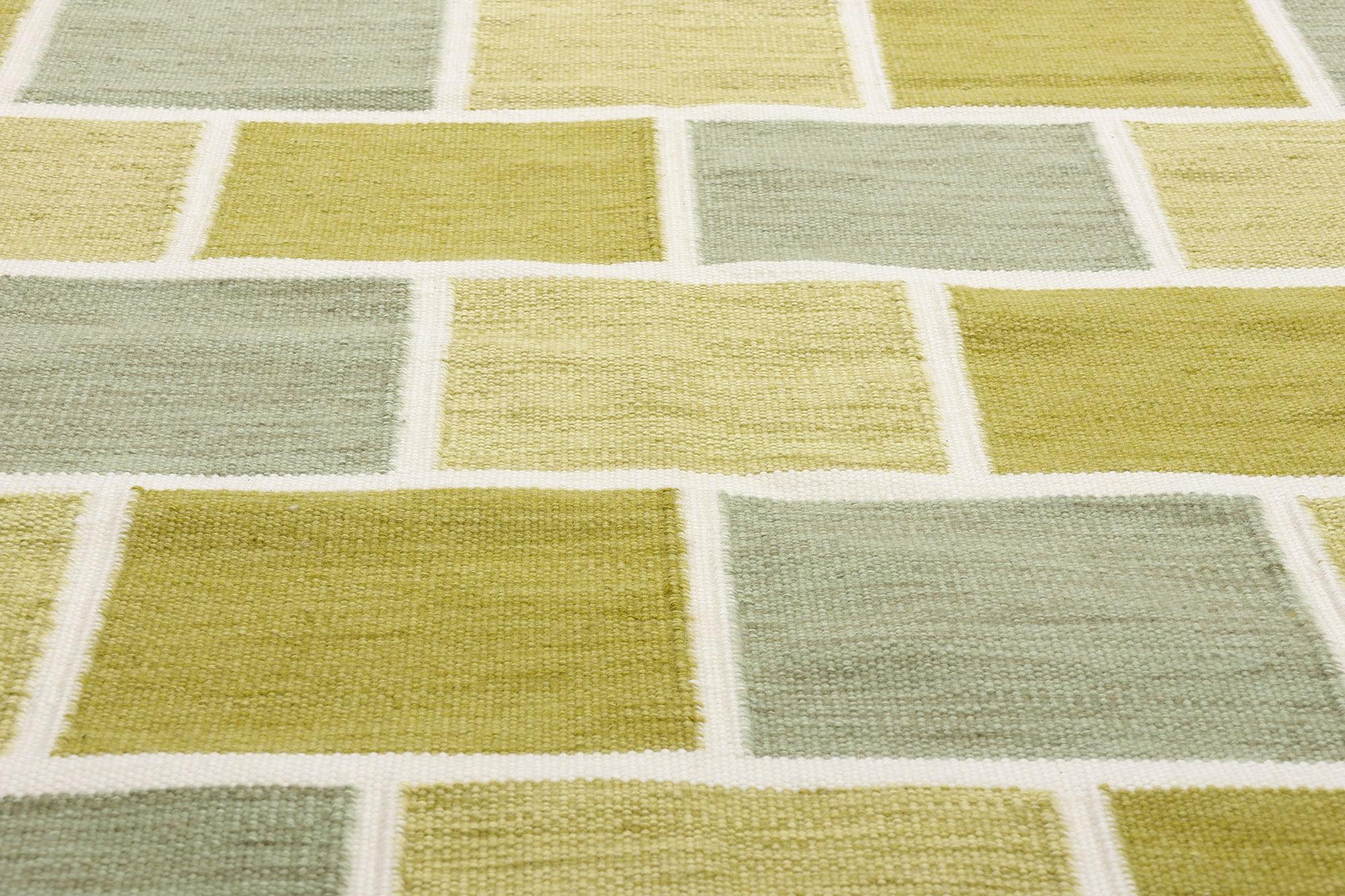Tessuto a mano New Scandinavian Greene & Greene Kilim Röllakan di ispirazione svedese, 10'01 x 13'10 in vendita