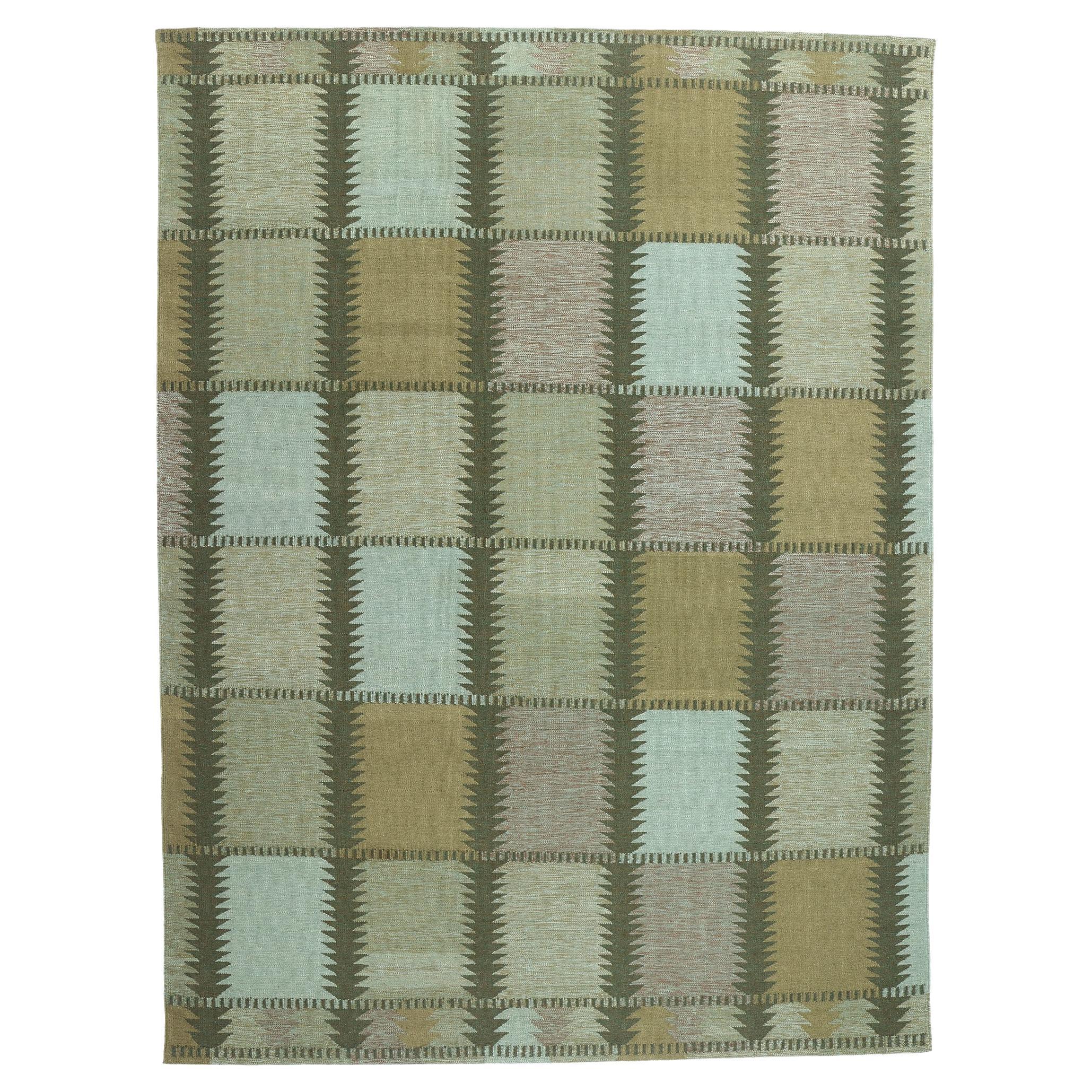 New Scandinavian Green Swedish Inspired Kilim Röllakan