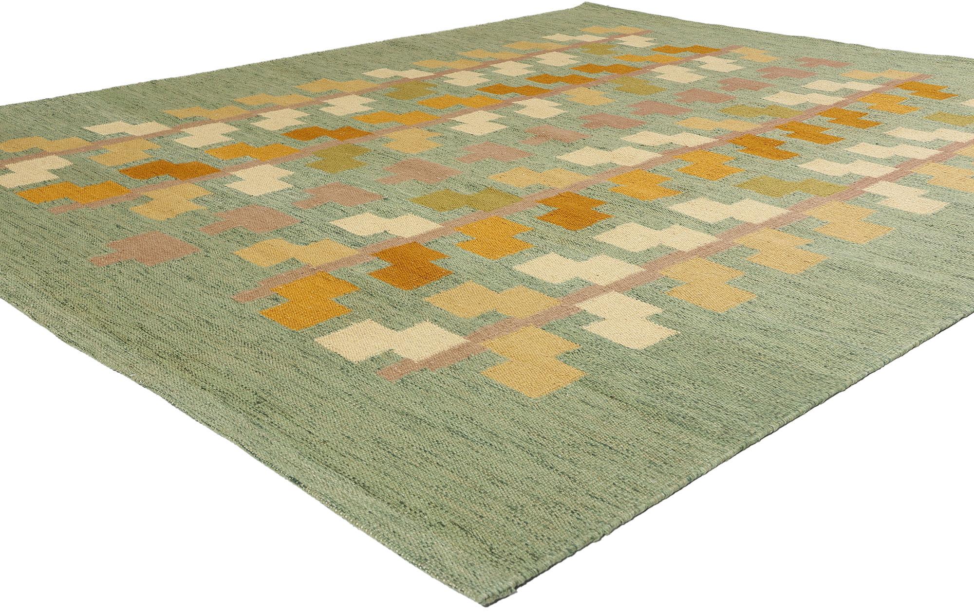 31126 Nuovo Tappeto The Modern Scandinavian di ispirazione Kilim, 08'02 x 09'09. Questo tappeto kilim di ispirazione scandinava svedese è una reinterpretazione contemporanea che trae ispirazione dallo spirito del design 