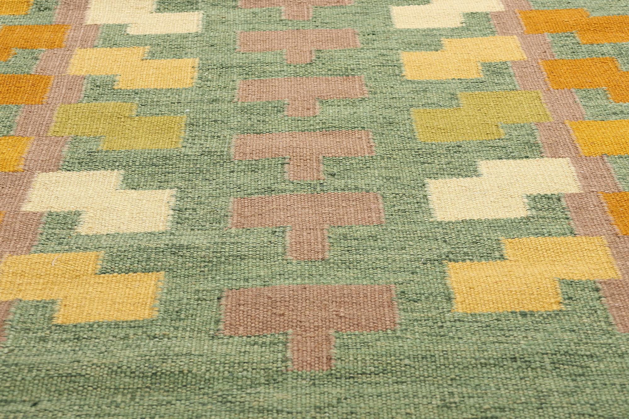 Hand-Woven New Scandinavian Green Swedish Inspired Röllakan, Grön Dvärgbjörk For Sale