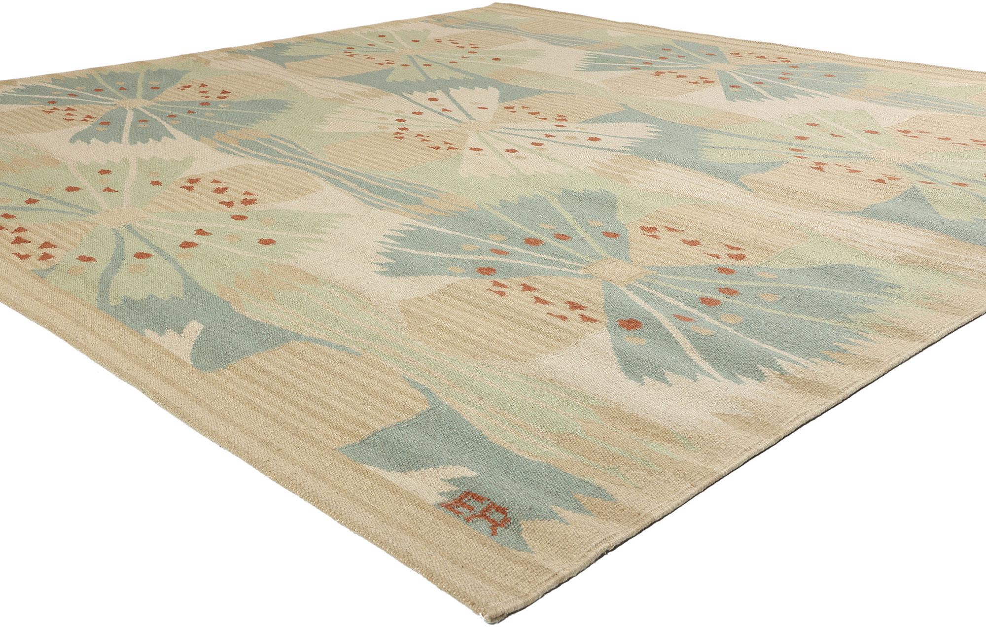 31107 New Scandinavian Modern Scandinavian Inspired Kilim Rug, 10'03 x 09'10. I tappeti kilim di ispirazione svedese, abilmente lavorati in India, fondono ad arte il design minimalista scandinavo con l'artigianato tradizionale indiano. Questi