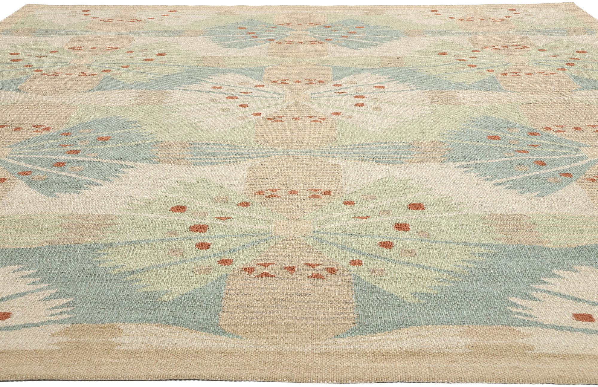 Scandinavo moderno New Scandinavian Swedish Inspired Kilim Röllakan, 10'04 x 11'06 in vendita