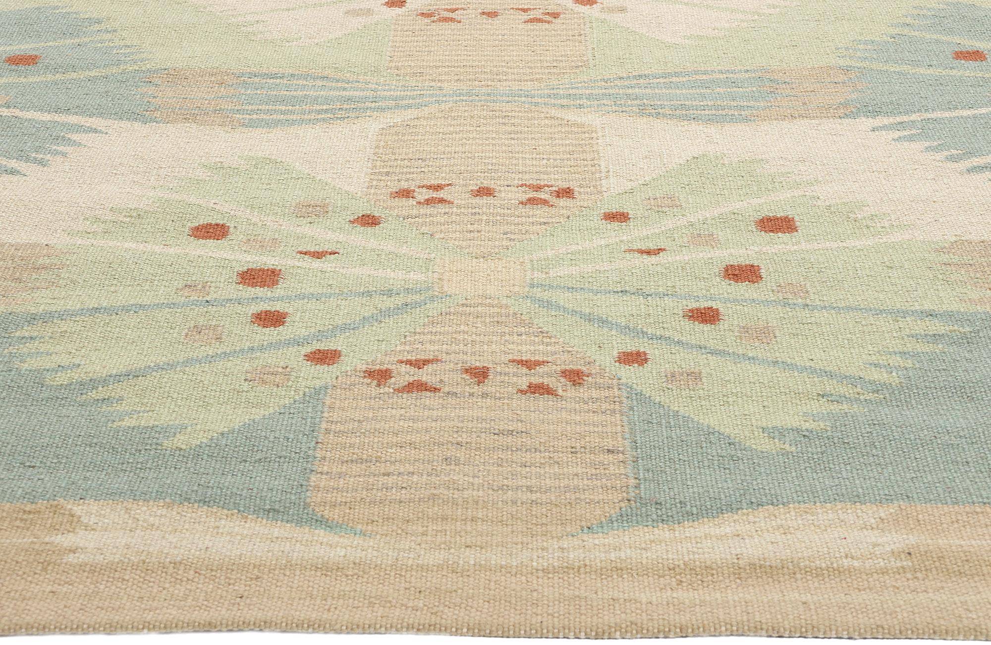 Indiano New Scandinavian Swedish Inspired Kilim Röllakan, 10'04 x 11'06 in vendita