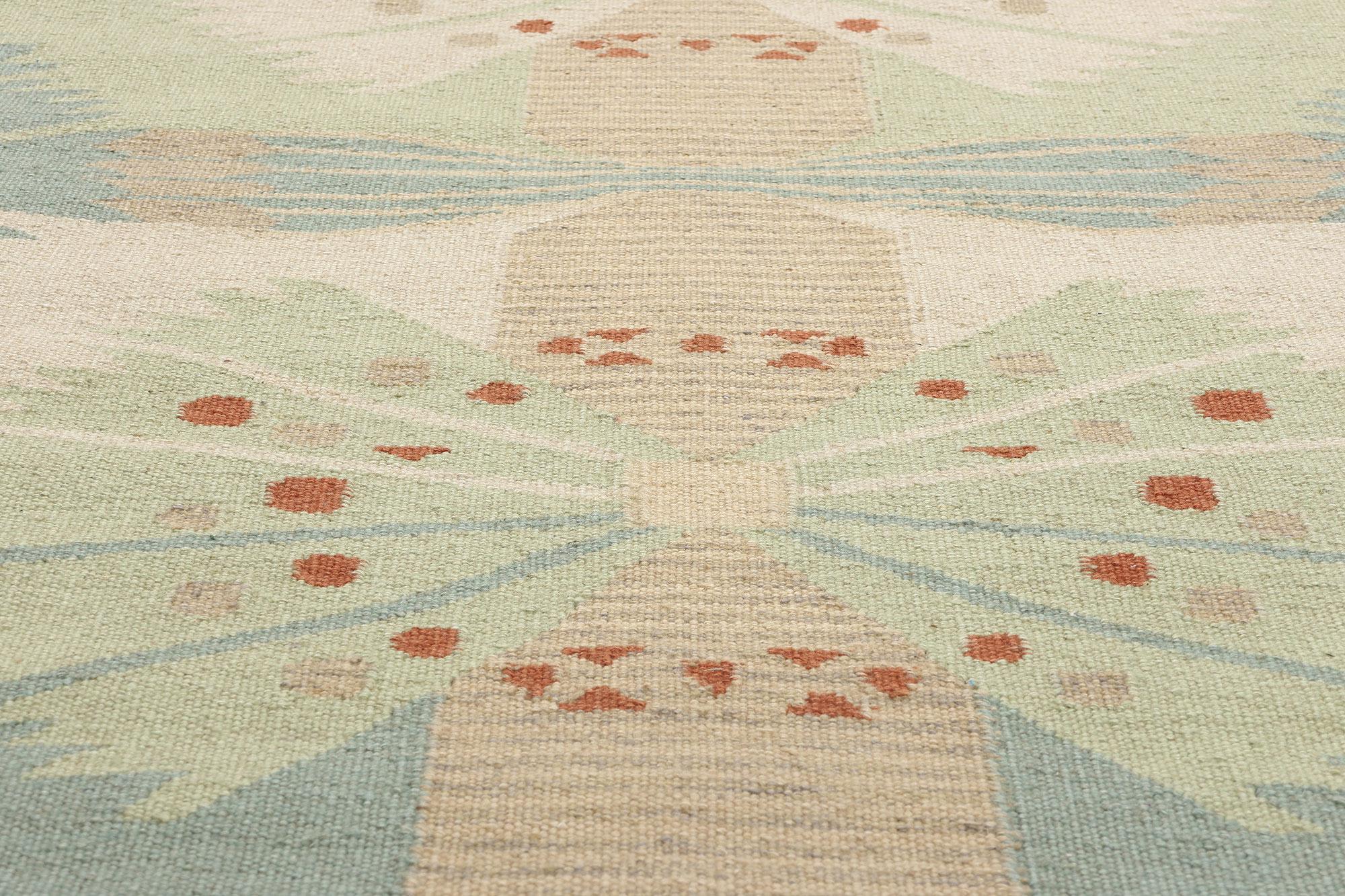 Tessuto a mano New Scandinavian Swedish Inspired Kilim Röllakan, 10'04 x 11'06 in vendita