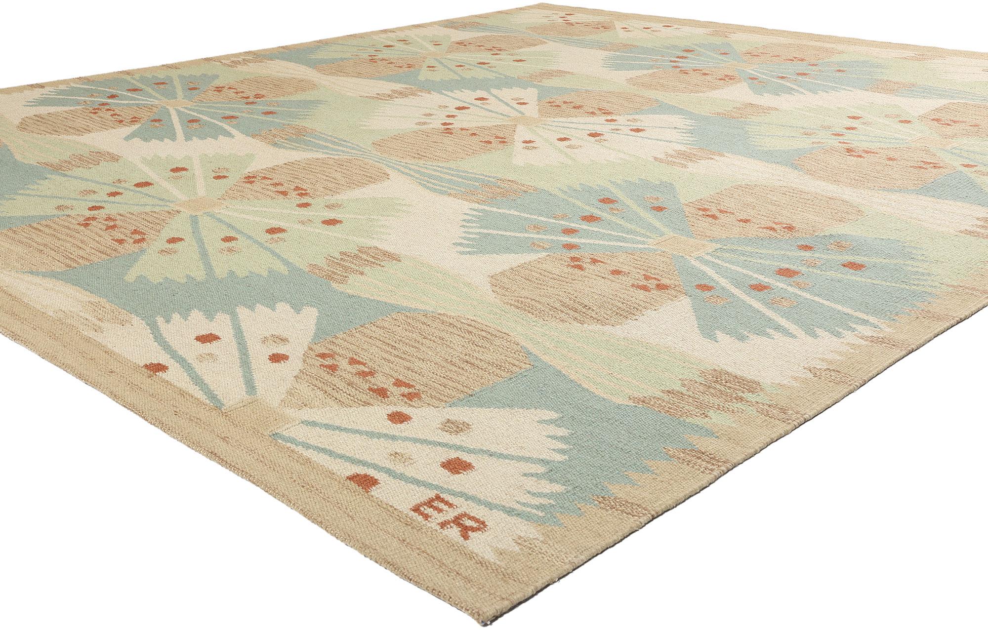 31107 New Scandinavian Modern Scandinavian Inspired Kilim Rug, 10'03 x 09'10. I tappeti kilim di ispirazione svedese, abilmente lavorati in India, fondono ad arte il design minimalista scandinavo con l'artigianato tradizionale indiano. Questi