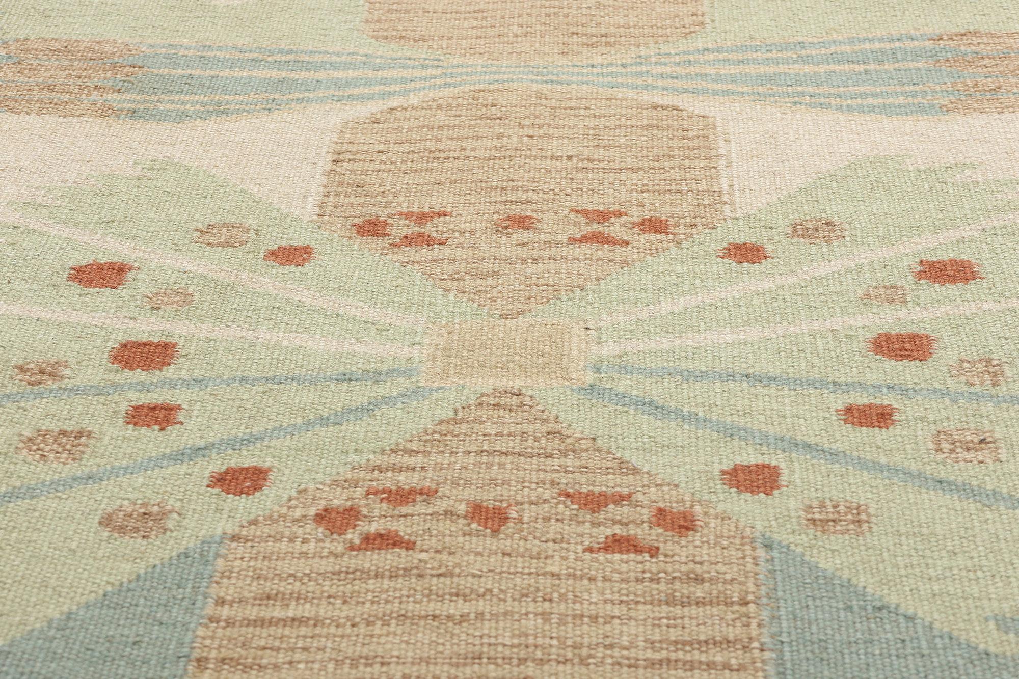 Tessuto a mano New Scandinavian Swedish Inspired Kilim Röllakan, 10'05 x 11'08 in vendita