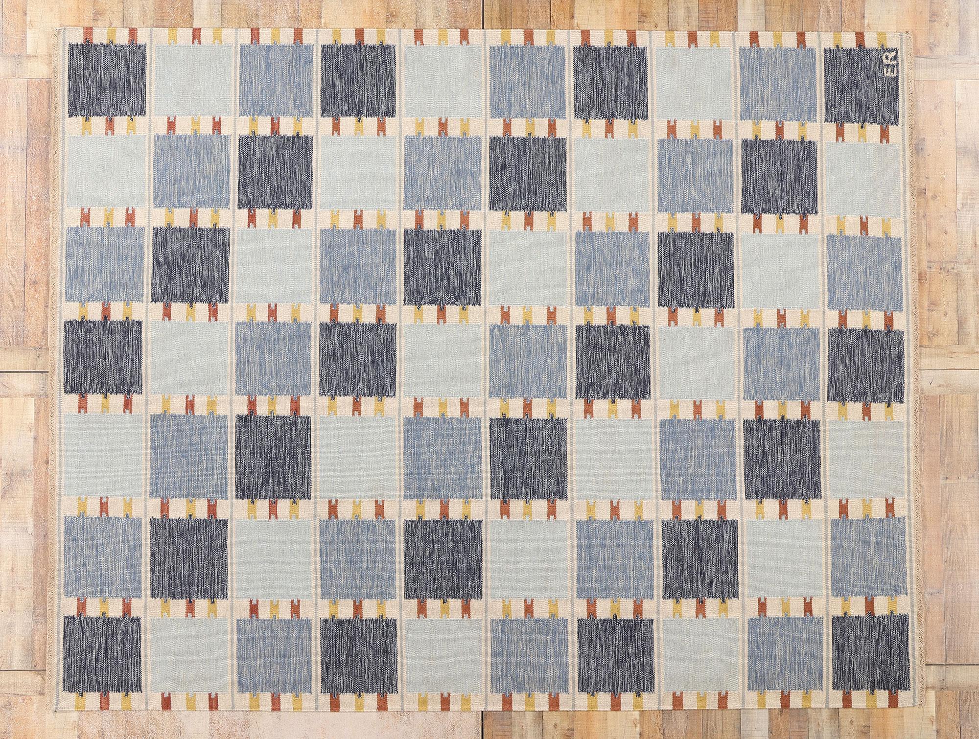New Scandinavian Blue Kilim Röllakan di ispirazione svedese, 09'04 x 11'10 in vendita 2