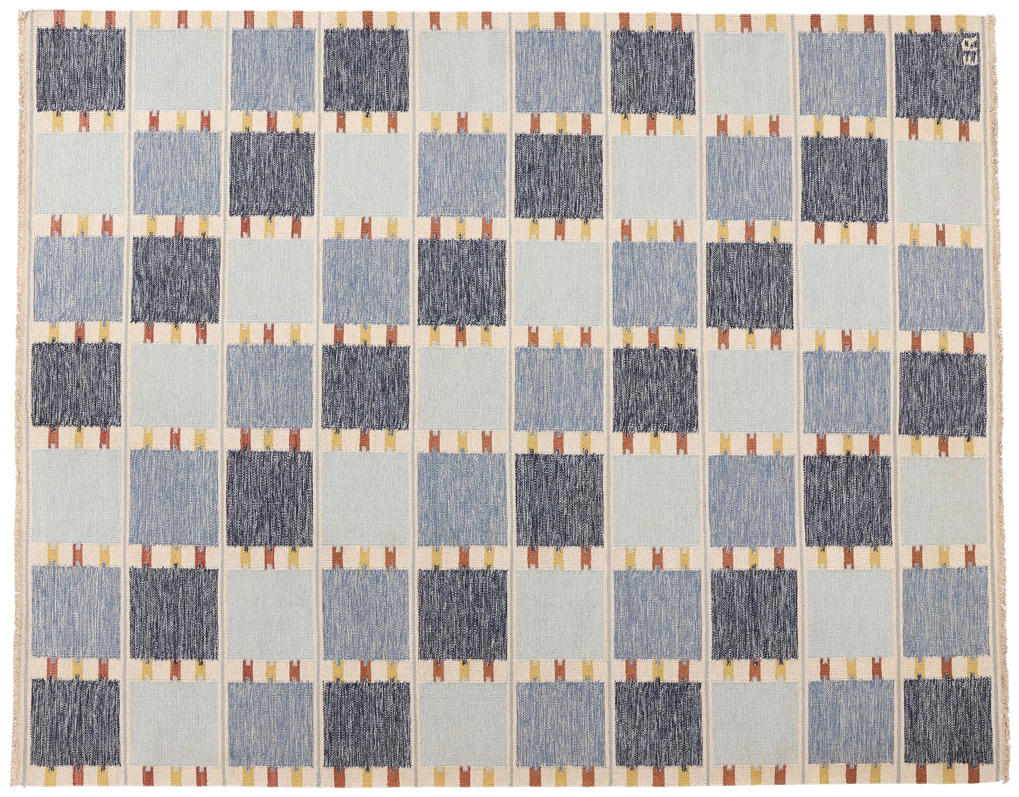 New Scandinavian Blue Kilim Röllakan di ispirazione svedese, 09'04 x 11'10 in vendita 3