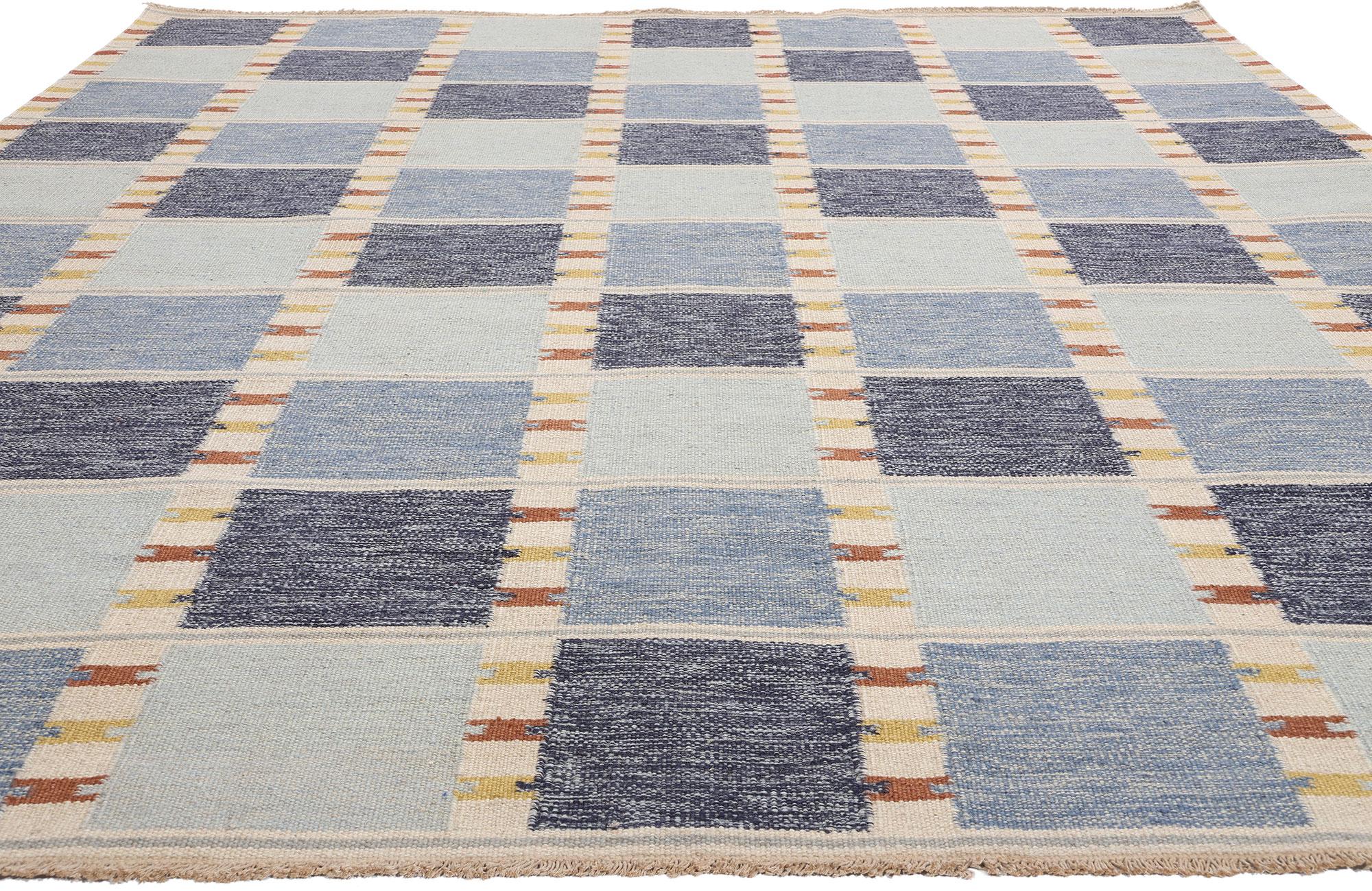 Scandinavo moderno New Scandinavian Blue Kilim Röllakan di ispirazione svedese, 09'04 x 11'10 in vendita