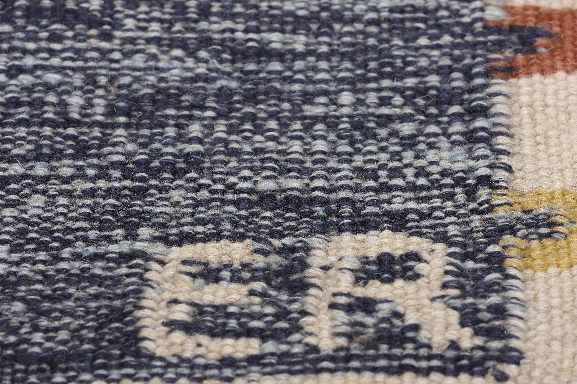 New Scandinavian Blue Kilim Röllakan di ispirazione svedese, 09'04 x 11'10 In condizioni Nuovo in vendita a Dallas, TX
