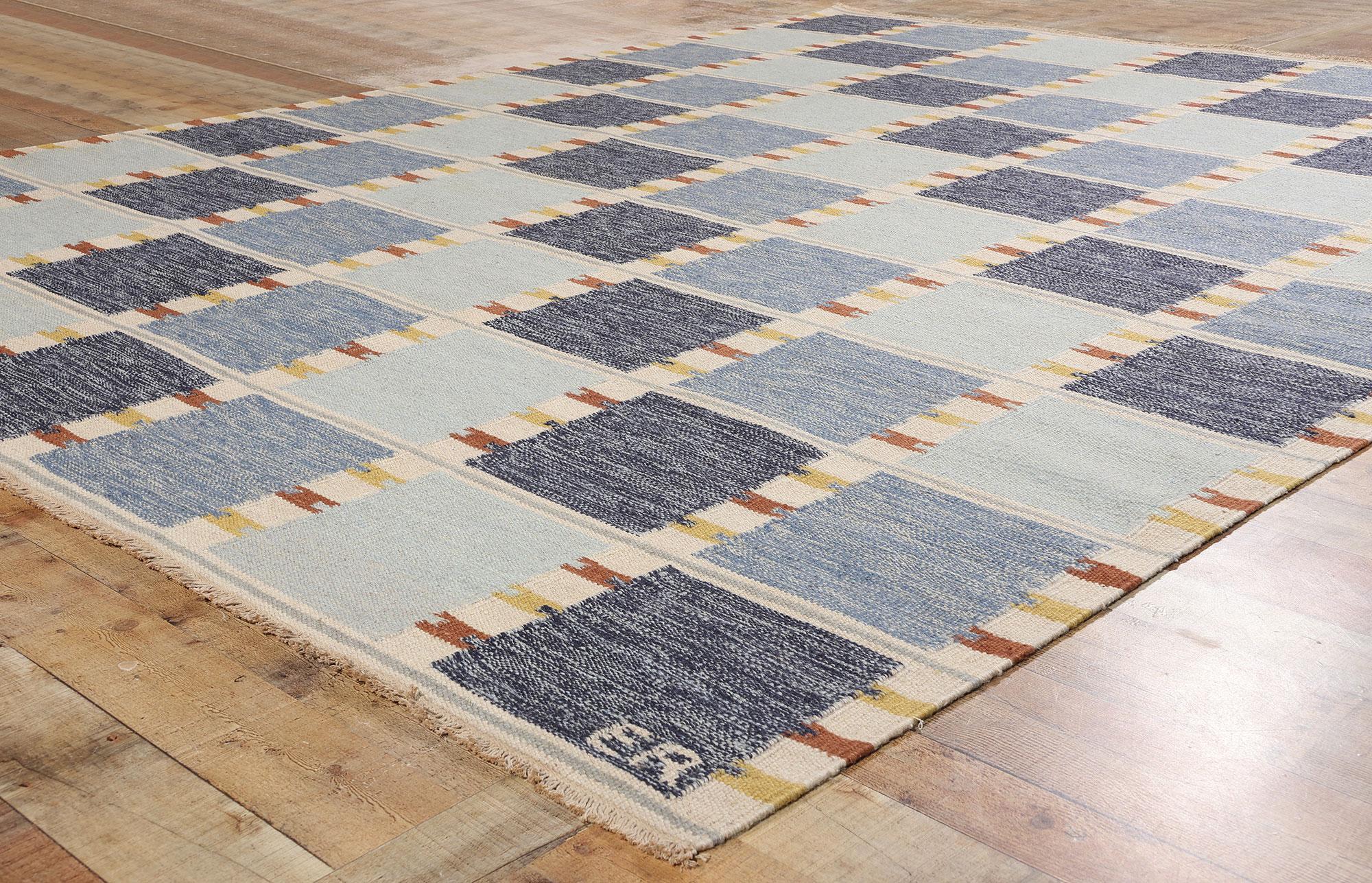 Lana New Scandinavian Blue Kilim Röllakan di ispirazione svedese, 09'04 x 11'10 in vendita