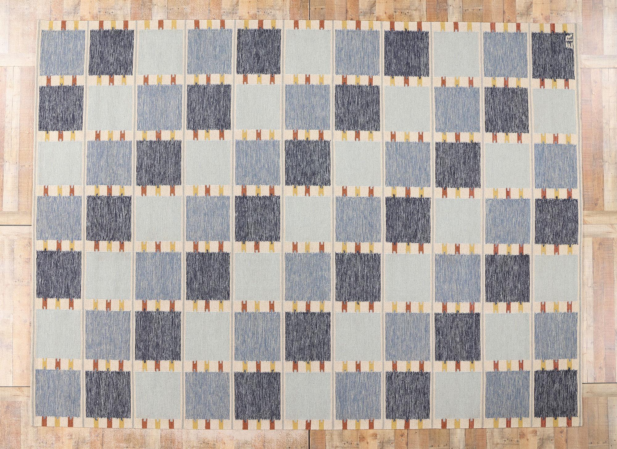 New Scandinavian Blue Swedish Inspired Kilim Röllakan,  10'04 x 13'11 For Sale 2