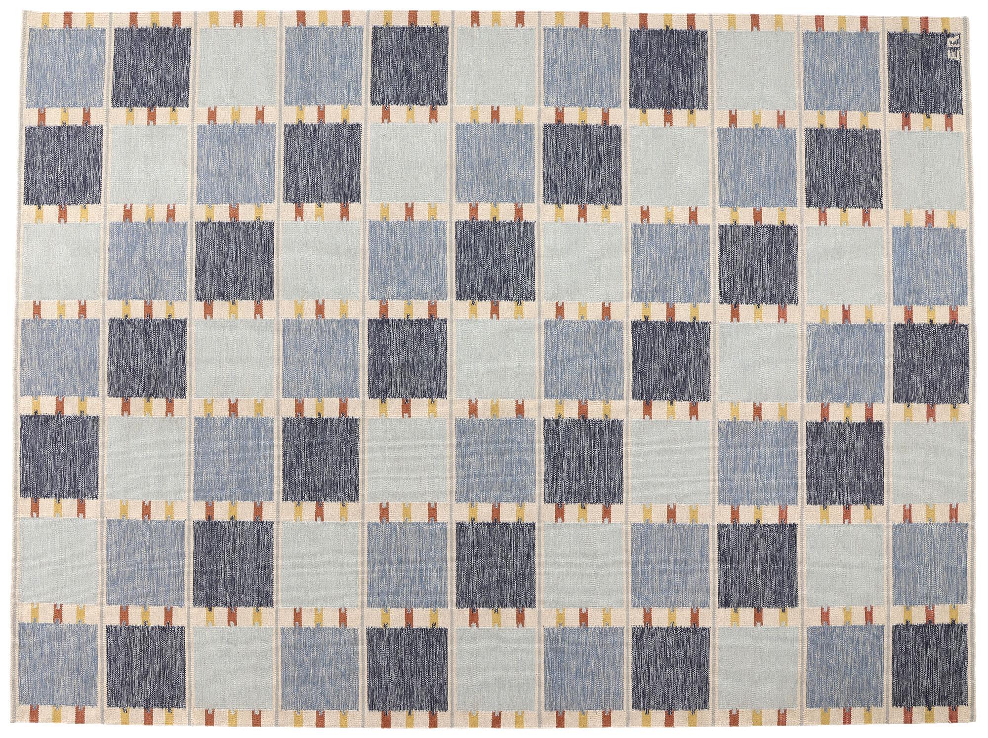 New Scandinavian Blue Swedish Inspired Kilim Röllakan,  10'04 x 13'11 For Sale 3