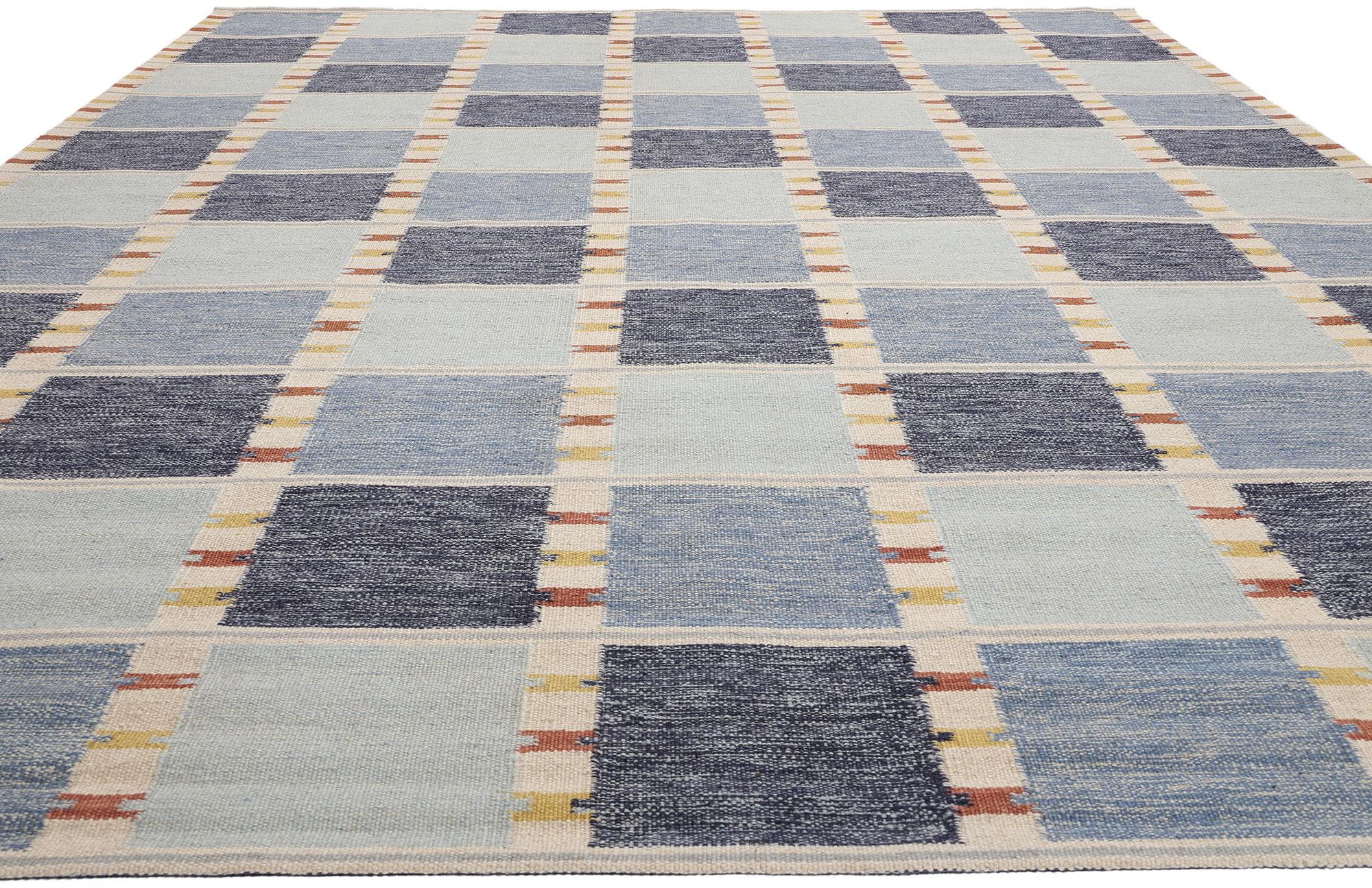 Scandinavian Modern New Scandinavian Blue Swedish Inspired Kilim Röllakan,  10'04 x 13'11 For Sale