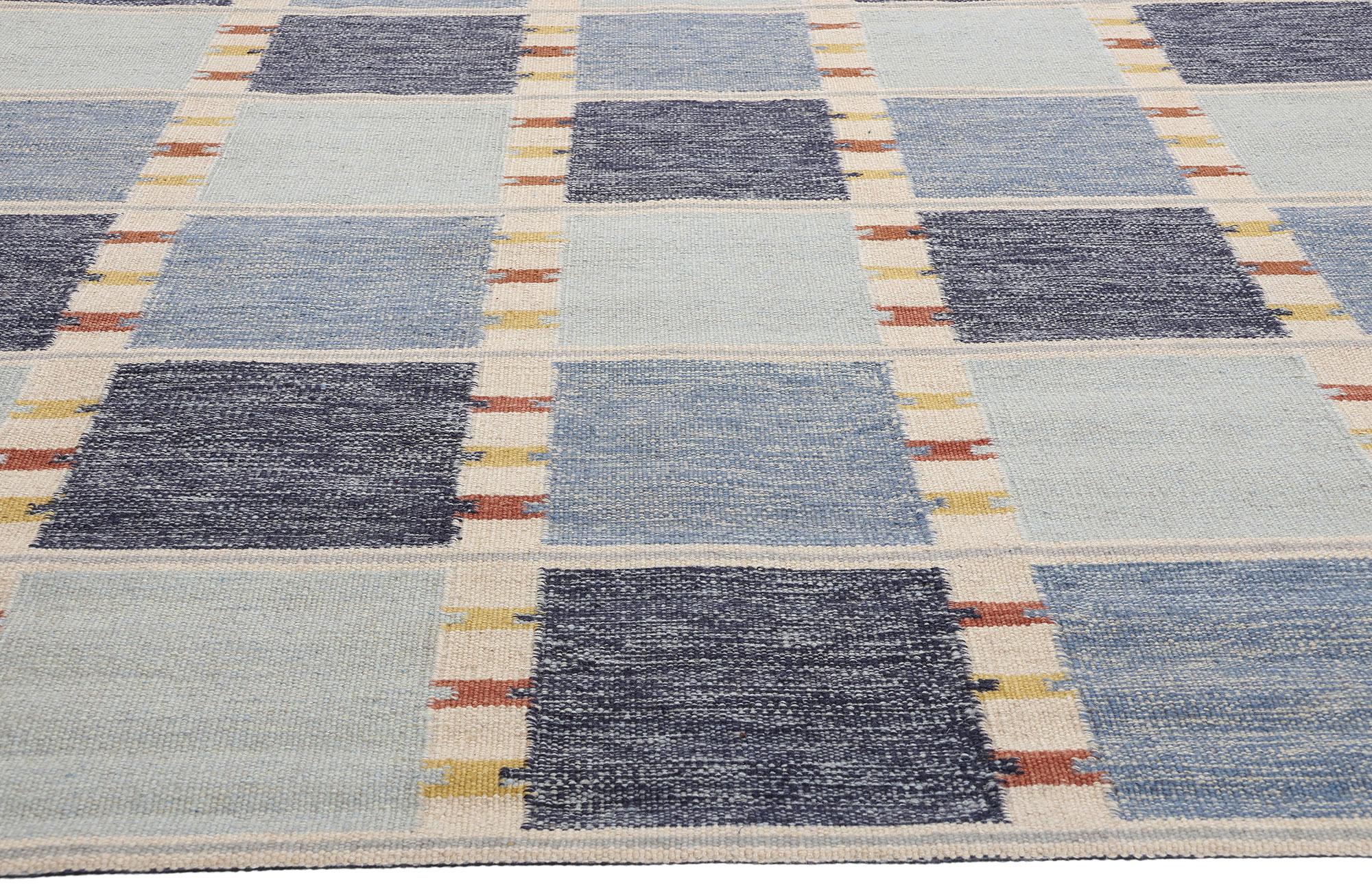 Indian New Scandinavian Blue Swedish Inspired Kilim Röllakan,  10'04 x 13'11 For Sale