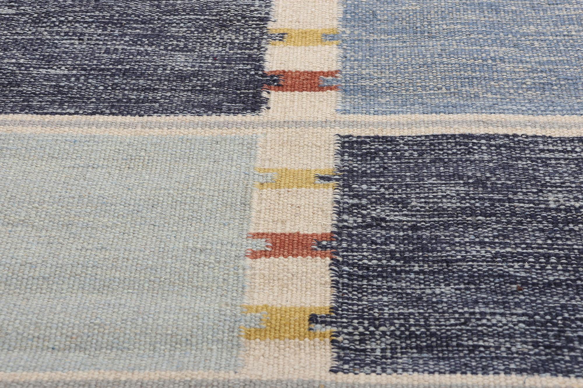 Hand-Woven New Scandinavian Blue Swedish Inspired Kilim Röllakan,  10'04 x 13'11 For Sale
